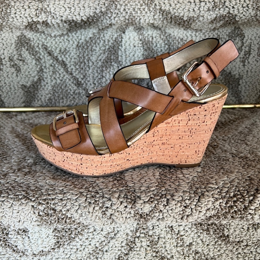 EUC Marc Fisher Gilon Brown Leather & Cork Platform Wedge Heel Sandals Size‎ 6 M - Picture 4 of 8